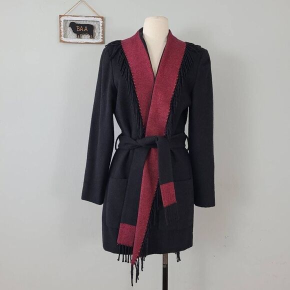 Vintage Worth 100% Camel Hair Fringed Jacket & Wrap Skirt Set Sz 8/10 Black USA - Picture 2 of 10